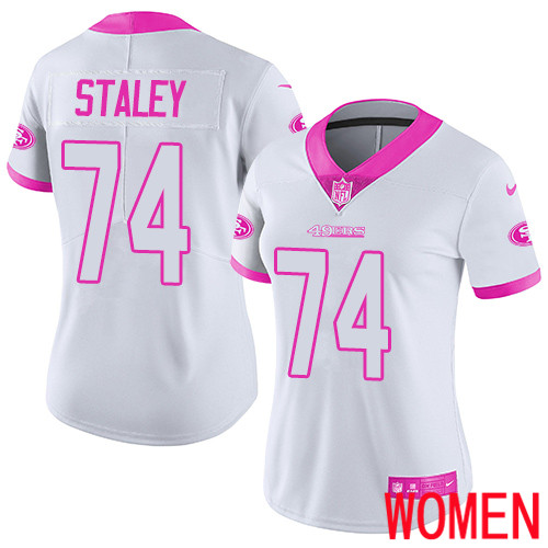 San Francisco 49ers Limited White Pink Women Joe Staley NFL Jersey #74 Rush Fashion
